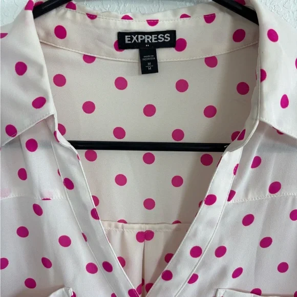 Express Pink Polka Dot Button-Down Shirt - Picture 2 of 4